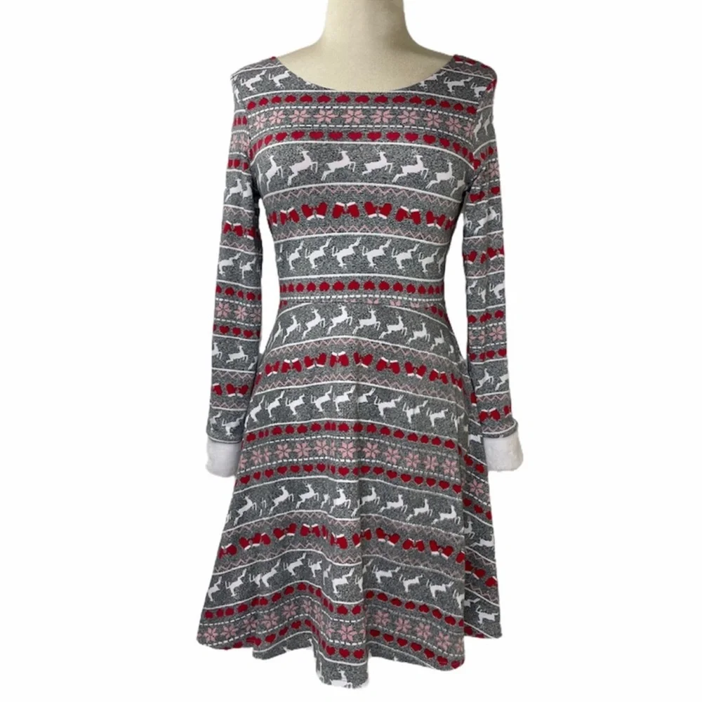Handmade Christmas Dress Holiday Fair Isle Reversible Pattern Girls Large 12/14